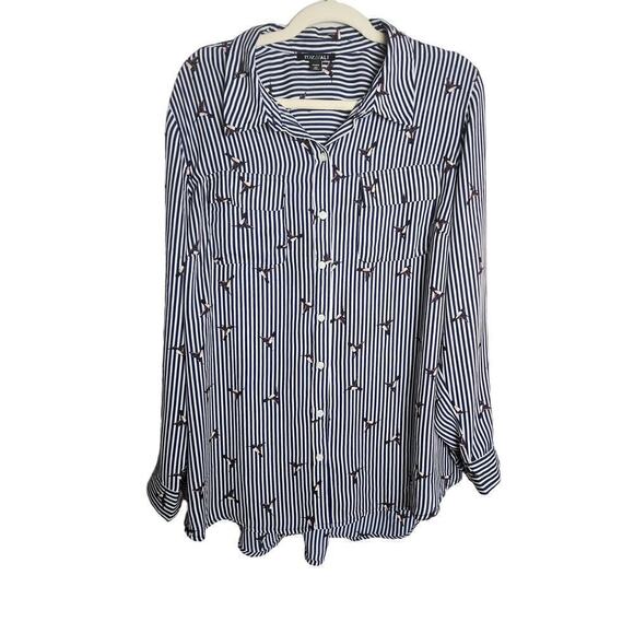 Roz & Ali Tops - Roz& and Ali all over navy Striped hummingbird novelty print blouse sz 2X career